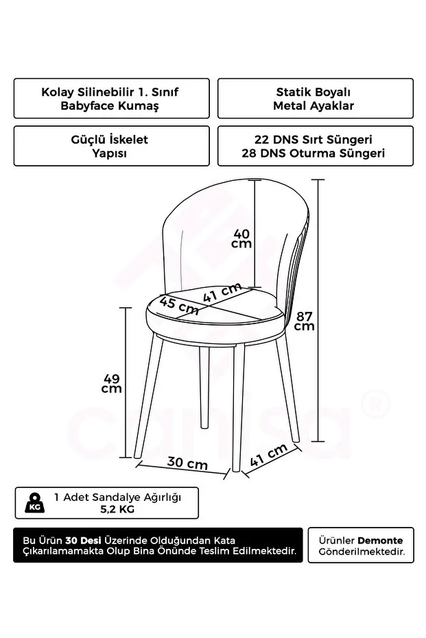 Risa Serisi 1 Adet Gri Mutfak Sandalyesi Gold Kaplama Metal Ayak 1. Sınıf Babyface Kumaş 2